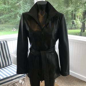 Calvin Klein black leather coat